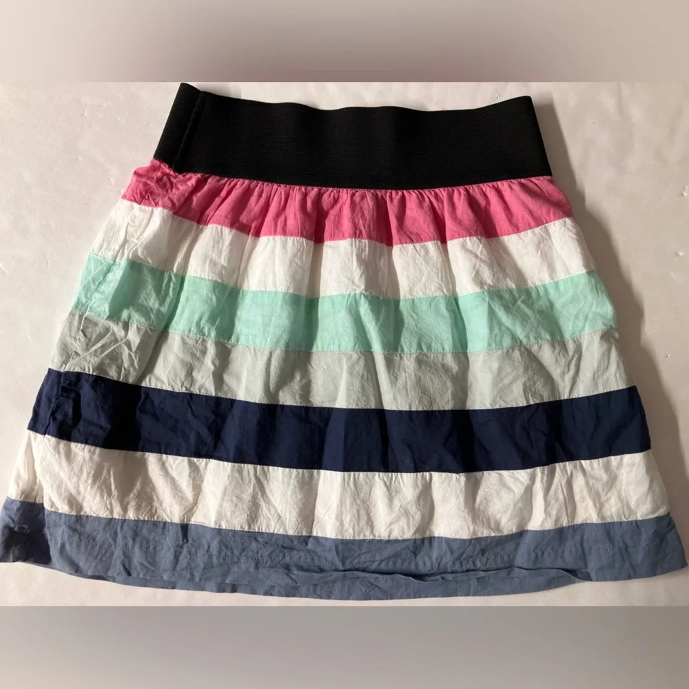 Women’s Striped Mini Skirt, Small, Pink/White/Aqua/Blues, Lined, Maurices